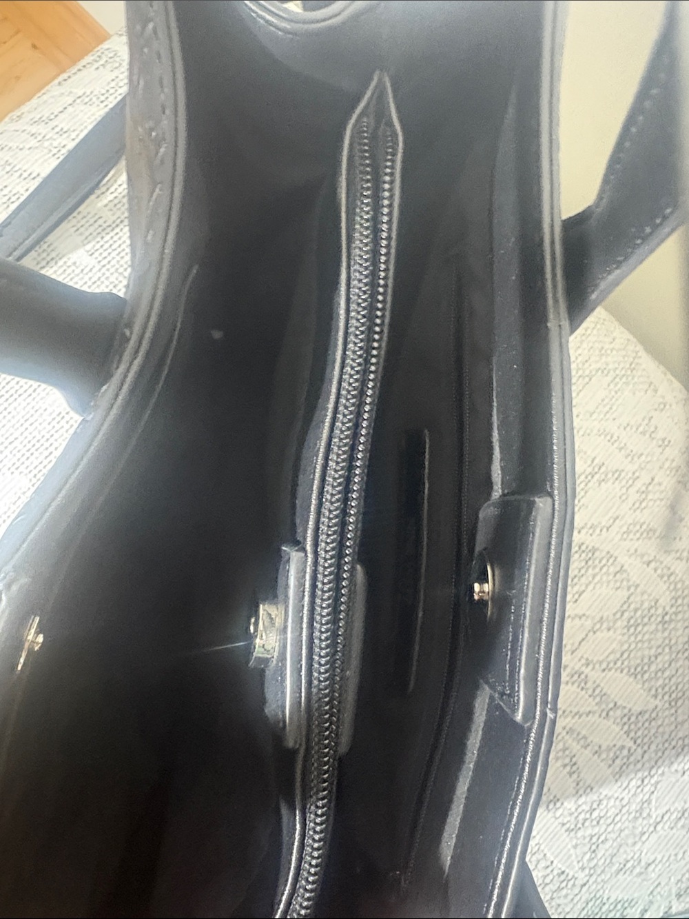 Nine West Black Embossed Logo Tote with Top Handles - Picture 4 of 6